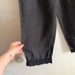 RUSS BERENS Malibu | 90s Vintage Black Linen Lace Trim Cropped Pants | Small Photo 2
