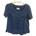 Anthropologie Huesca Pieced Top Saturday Sunday Navy Blue Ruffle Back Small Photo 2