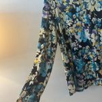 Chico's Top Women XL Blue Cream Yellow Floral Rayon Casual Knit Prep Classic Photo 2