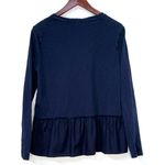 Dylan Los Angeles Navy Blue 100% Cotton Ruffle Hem Long Sleeve Top Women’s M Photo 2