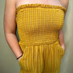 American Eagle Ruched Top Shorts Yellow Striped Romper Jumpsuit - XS Photo 3