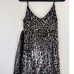 Saylor  Dress Silver Leopard Faux Wrap Mini V Neck Allover Sequin Party Medium Photo 6