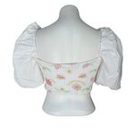 ZARA Poplin White Floral Puff Sleeve Smocked Crop Top, Sz XS Photo 4