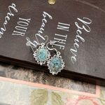 Vintage Carved Spotted Turquoise Resin Oval Cabochons Steel Dangle Earrings Blue Photo 5