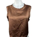 Ro & De  Brown Silk Satin Crew Neck Sleeveless Pullover Boxy Crop Tank Top Size M Photo 0