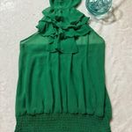 Beautiful green chiffon blouse, with layered detail on the neck Size M Photo 1