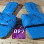 Cape Robbin Deja Slide Sandals Women's 6 Blue Leather Woven Open Square Toe Photo 0