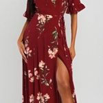 Lulus September Sunsets Burgundy Floral Print Wrap Maxi Dress Medium Event Red Size XL Photo 0