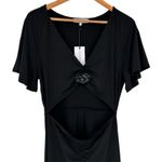 We Wore What  Black Cutout Asymmetrical Midi Dress size Large Stretch NWT Photo 3