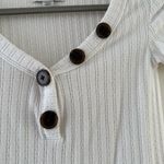American Eagle Outfitters White Ribbed Pointelle Button-Detail Short Sleeve Top Photo 1