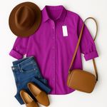 Athleta Oversized Jazzy Purple Poplin Performance Button Up Shirt NWT XL Photo 9