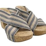 Lucky Brand Miller II Cross Strap Cork Wedge Blue Cream Stripe Women’s Size 9.5 Photo 6