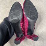 Impo  Womens Velvet Mary Jane Shoes Burgundy Red Buckle Strap Block Heel Size 7 Photo 2