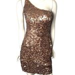 Pink Rose Vintage Scala Mini Dress Rose Gold Sequin One Sleeve Strap 8 Disco Rave Hoco Photo 0