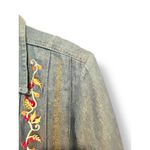 Erika Vintage Cottagecore Denim Embroidered Prairie Dress Size Medium Back Tie Bird Photo 3