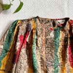 Vintage French Script 80s Satin Brocade Funky Blouse Tan Size 8 Photo 1