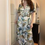 Petersyn Tayla Tropical Satin Belted Midi Dress‎ Size Medium Blue Photo 1