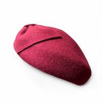 Elegant French girl burgundy structured Wool bow Beret with elastic Red Photo 2