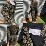 Ganni NWT Schiffer Glitter Print Long Sleeve Peplum Dress in Gold Photo 4