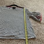W5  Black & White Striped Red Contrasting Bell Sleeve Trim Blouse Womens Size S Photo 4