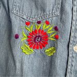 Vintage Natex Folkloric Mexican‎ Embroidered Denim Shirt Eyes Birds Mushrooms S Blue Photo 6