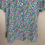 Vintage Blouse Floral‎ Medium Blue Pink White Button Photo 3