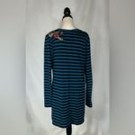 Johnny Was  JW Los Angeles Embroidered Floral Tunic Dress Blue Striped XL Boho Photo 2
