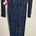 Mac Duggal  LONG SLEEVE BEADED COLUMN GOWN in midnight blue embellished size 10 Photo 11