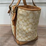 Coach RARE Vintage Woven Bucket Nuetral Vachetta Leather Monogram HandBag Purse Photo 5