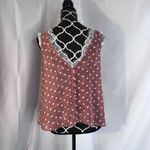 VICI Pink Polka Dot Lace Trim Semi Sheer Gauzy Tank Blouse Back Button Sz Small Photo 2