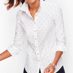 Talbots Perfect Shirt White Silver Dot Non Iron Cotton Spandex Button Up Size 18 Photo 0