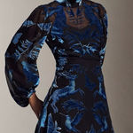 Anthropologie  velvet burnout Elegant Black and Blue Sheer Dress size medium Photo 0