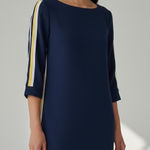 Vince Camuto  Navy Blue Shift Dress With Yellow and White Side Stripe Sz 4 Photo 0