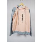 FAITH Women Medium Pink Gray Double Hooded Raglan Sleeve Cotton Blend Sweatshirt Photo 1