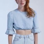 We Wore What Indigo Comfort Cropped Denim Top Photo 0