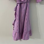 Gap Pink Blue Linen Striped Wrap Dress with bell sleeve detail Gently Used Small Photo 8