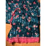 New womens Flora Nikrooz 2pc Satin short sleeve pajama set Dark Green Pink large Photo 2