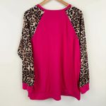 Hot Pink Leopard Print Sequin Pocket Raglan Top Women's 2XL Size XXL Photo 5