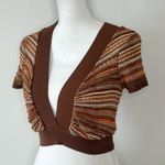 Striped Crochet Knit Top Brown Size M Photo 1