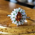 Natural Orange Garnet Moissanite Sterling Silver Ring Size 10 Photo 0