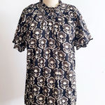 Ivy Jane Block and Flutter Top Size L 100% Cotton Black Grey Print Blouse Pleats Photo 0