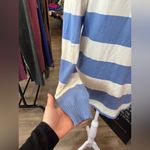 None Elegant Blue and White Striped Fringe Cardigan Photo 4