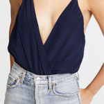 Alice + Olivia Ballerina Bodysuit Navy Blue Silk Blend Deep V Plunge Small $198 Photo 0