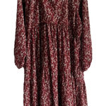 Hayden Los Angeles Textured Maroon Floral Tiered Midi Dress Pockets Women's 1XL Photo 0