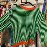 Striped Oversized Long Sleeve Green and Black Crewneck Shirt Top Size Large EUC Photo 2