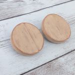 Vintage Clip On Earrings Wooden Tan Circle 1 & 1/8" Photo 2