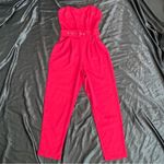 Red Strapless Jumpsuit with‎ Belt and Pockets Photo 2