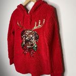 Chance or Fate Women Size S Sweatshirt Fleece Pug Reindeer Red Christmas Sequin Photo 1