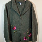 Vintage The Eagle’s Eye Women’s Green Wool Floral Embroidered Cardigan XL Boho Photo 0