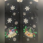 Vintage Lord & Taylor Christmas Cardigan Snow Flakes Fur Hood Beaded Zip Up M Black Size M Photo 9